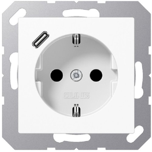 Розетка с заземлением +1хUSB тип C без рамки Jung EcoProfi 1-м. белый фото Розетка с заземлением +1хUSB тип C без рамки Jung EcoProfi 1-м. белый картинка